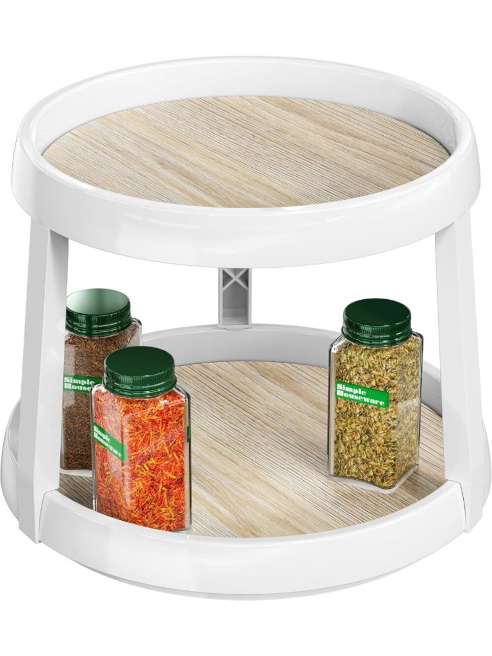 2-Tier Lazy Susan Spice Organizer - 10-Inch Maple Rotating Storage Solution